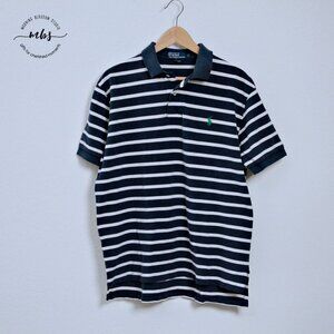 Polo Ralph Lauren Striped Polo Preppy Ivy League Sporty Chic Navy White Men‎ L